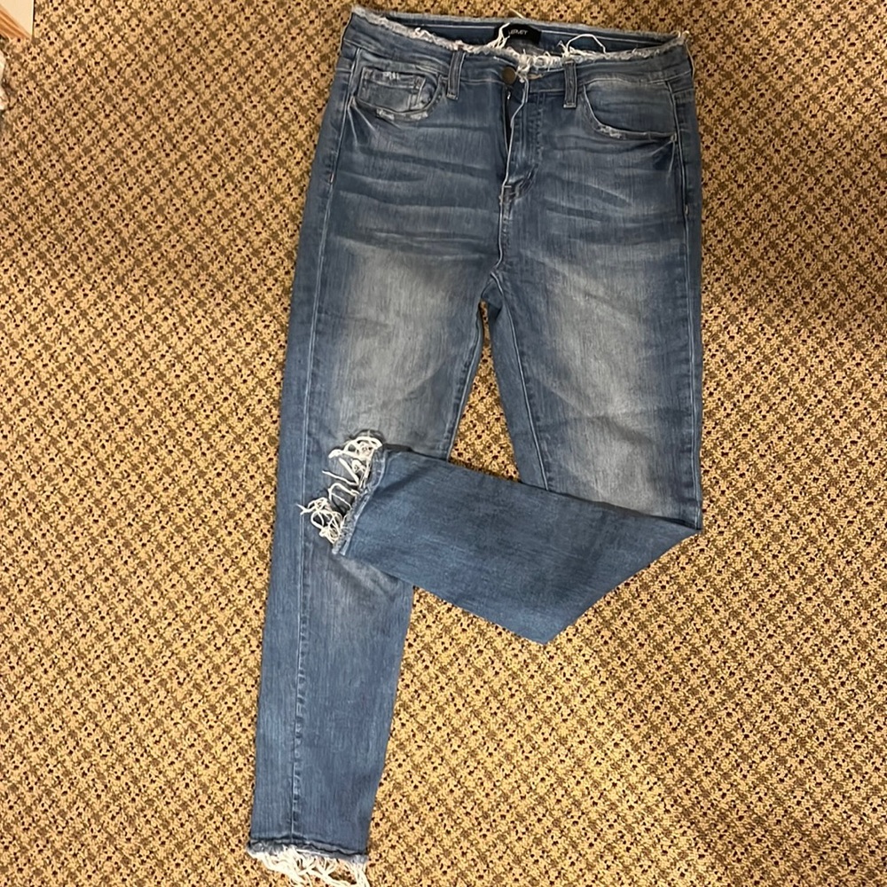 Vervet blue jeans with fringe bottom and waist